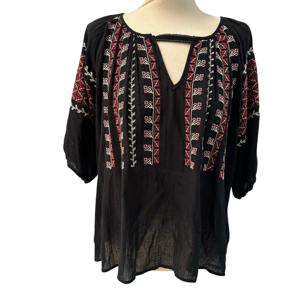 Denim & Supply Ralph Lauren Black Embroidered Boho Festival Top Women’s S